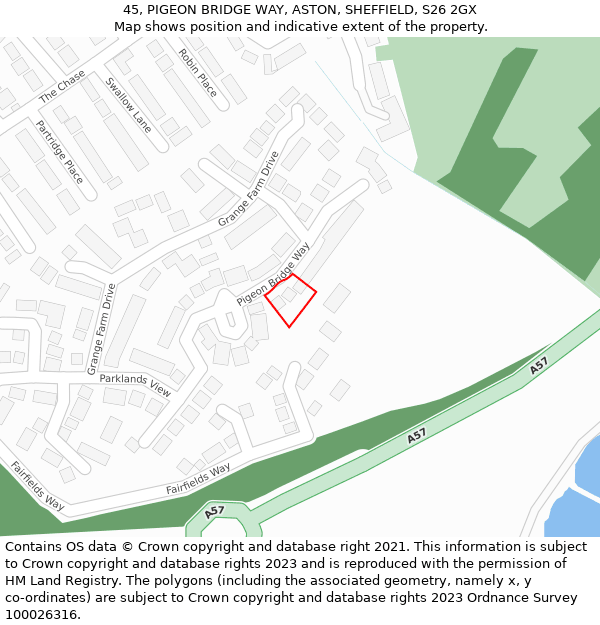 45, PIGEON BRIDGE WAY, ASTON, SHEFFIELD, S26 2GX: Location map and indicative extent of plot
