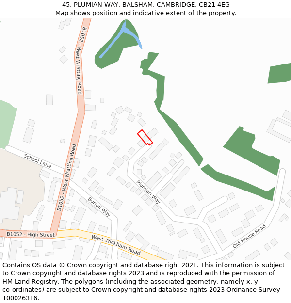 45, PLUMIAN WAY, BALSHAM, CAMBRIDGE, CB21 4EG: Location map and indicative extent of plot