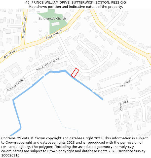 45, PRINCE WILLIAM DRIVE, BUTTERWICK, BOSTON, PE22 0JG: Location map and indicative extent of plot