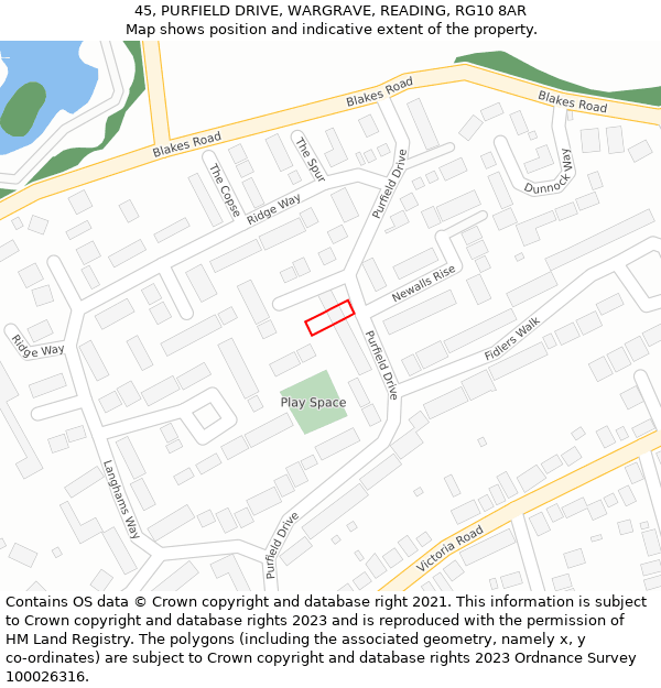 45, PURFIELD DRIVE, WARGRAVE, READING, RG10 8AR: Location map and indicative extent of plot