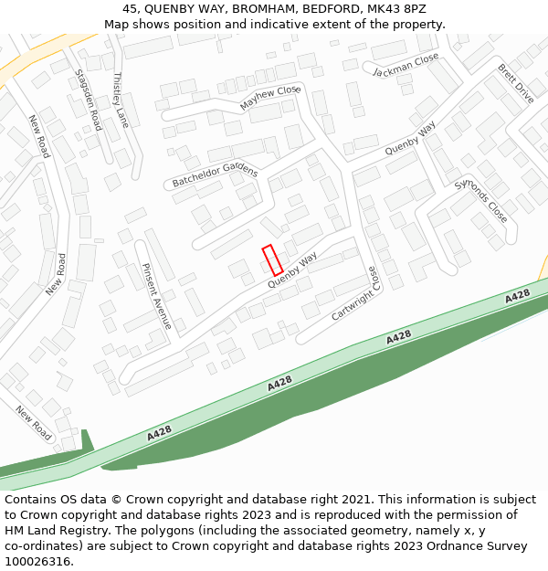 45, QUENBY WAY, BROMHAM, BEDFORD, MK43 8PZ: Location map and indicative extent of plot