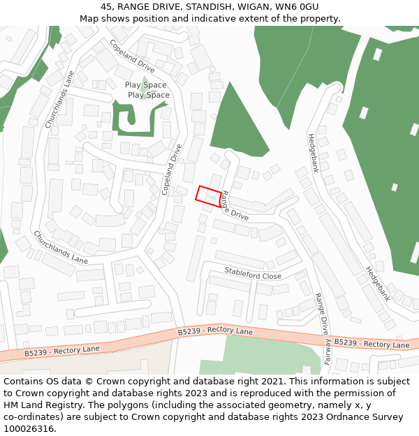 45, RANGE DRIVE, STANDISH, WIGAN, WN6 0GU: Location map and indicative extent of plot