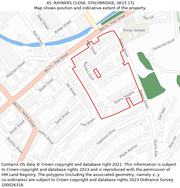 45, RAYNERS CLOSE, STALYBRIDGE, SK15 1TJ: Location map and indicative extent of plot