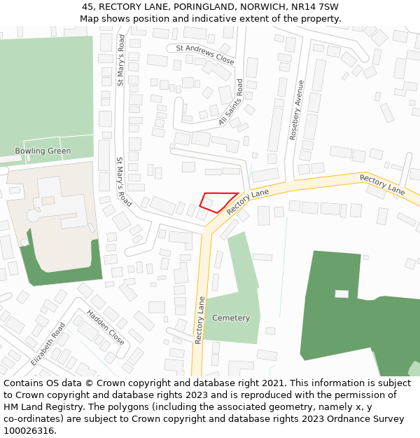 45, RECTORY LANE, PORINGLAND, NORWICH, NR14 7SW: Location map and indicative extent of plot