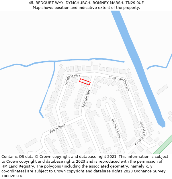 45, REDOUBT WAY, DYMCHURCH, ROMNEY MARSH, TN29 0UF: Location map and indicative extent of plot