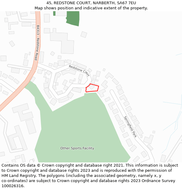 45, REDSTONE COURT, NARBERTH, SA67 7EU: Location map and indicative extent of plot