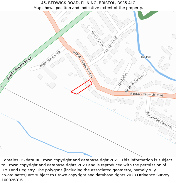 45, REDWICK ROAD, PILNING, BRISTOL, BS35 4LG: Location map and indicative extent of plot