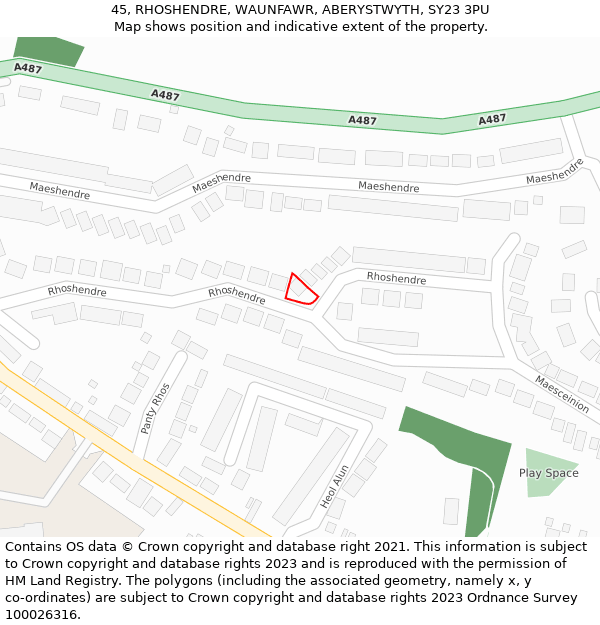 45, RHOSHENDRE, WAUNFAWR, ABERYSTWYTH, SY23 3PU: Location map and indicative extent of plot