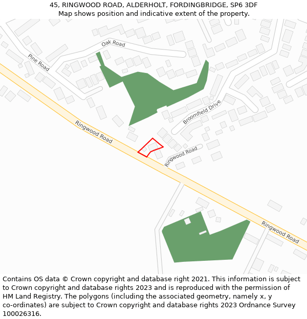 45, RINGWOOD ROAD, ALDERHOLT, FORDINGBRIDGE, SP6 3DF: Location map and indicative extent of plot