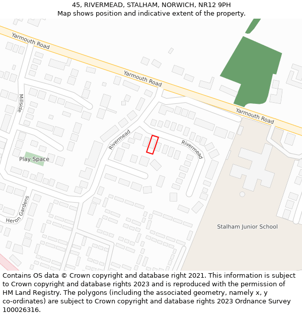 45, RIVERMEAD, STALHAM, NORWICH, NR12 9PH: Location map and indicative extent of plot