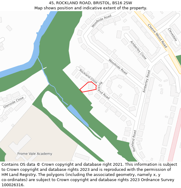 45, ROCKLAND ROAD, BRISTOL, BS16 2SW: Location map and indicative extent of plot