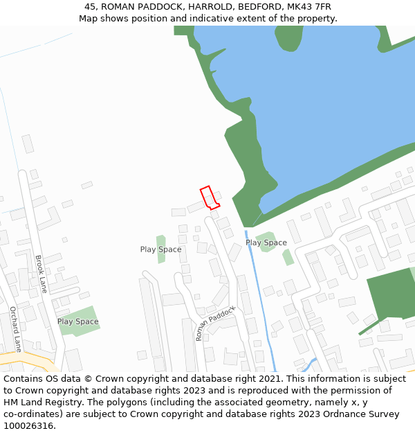 45, ROMAN PADDOCK, HARROLD, BEDFORD, MK43 7FR: Location map and indicative extent of plot