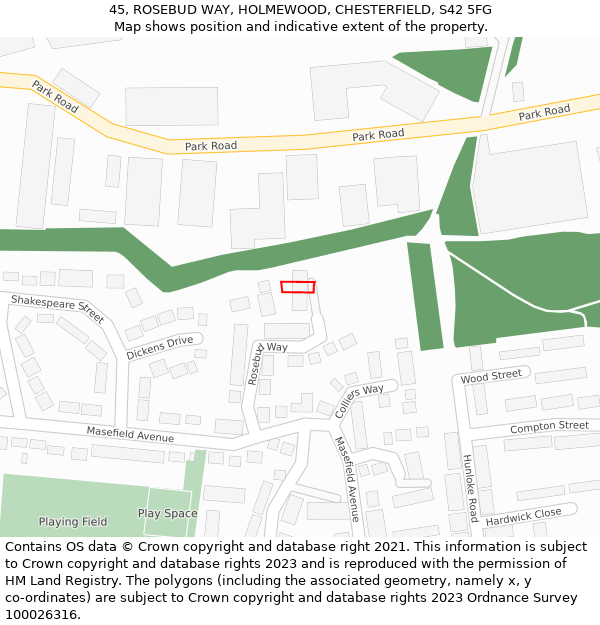 45, ROSEBUD WAY, HOLMEWOOD, CHESTERFIELD, S42 5FG: Location map and indicative extent of plot