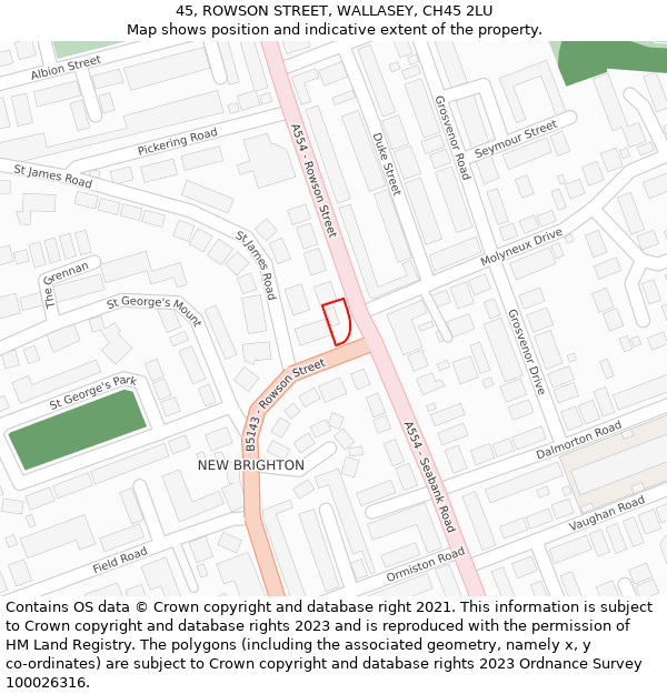 45, ROWSON STREET, WALLASEY, CH45 2LU: Location map and indicative extent of plot