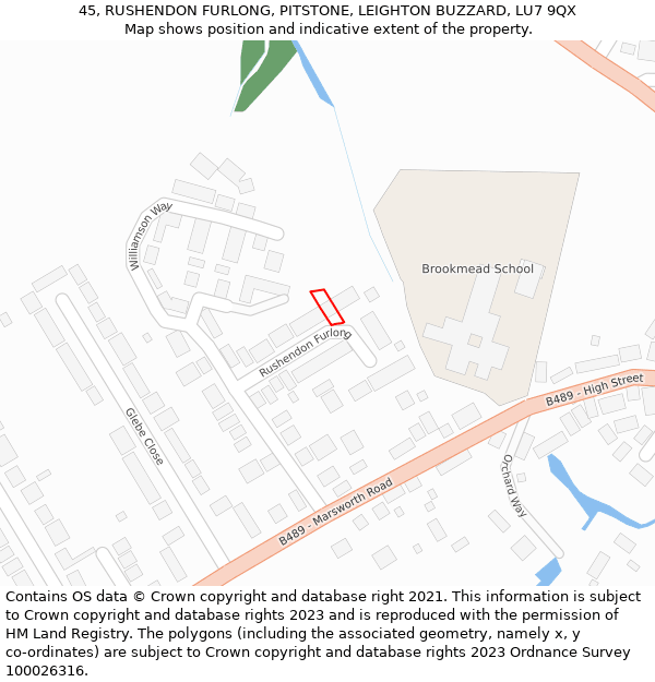 45, RUSHENDON FURLONG, PITSTONE, LEIGHTON BUZZARD, LU7 9QX: Location map and indicative extent of plot