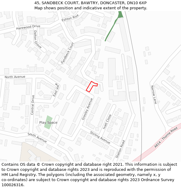 45, SANDBECK COURT, BAWTRY, DONCASTER, DN10 6XP: Location map and indicative extent of plot