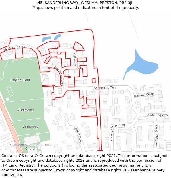 45, SANDERLING WAY, WESHAM, PRESTON, PR4 3JL: Location map and indicative extent of plot