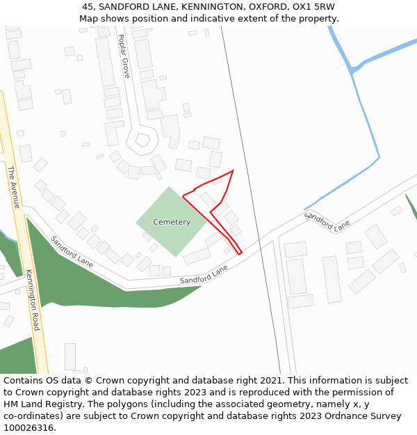 45, SANDFORD LANE, KENNINGTON, OXFORD, OX1 5RW: Location map and indicative extent of plot