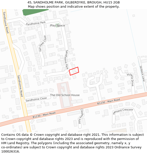 45, SANDHOLME PARK, GILBERDYKE, BROUGH, HU15 2GB: Location map and indicative extent of plot