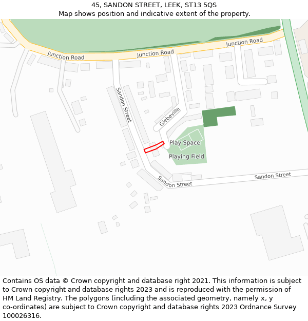 45, SANDON STREET, LEEK, ST13 5QS: Location map and indicative extent of plot