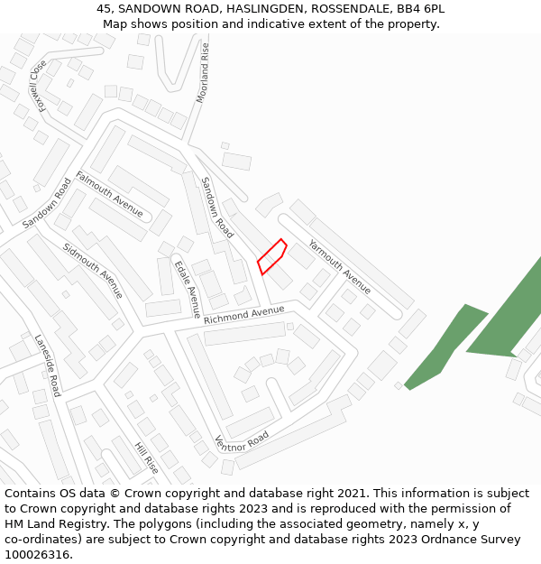 45, SANDOWN ROAD, HASLINGDEN, ROSSENDALE, BB4 6PL: Location map and indicative extent of plot
