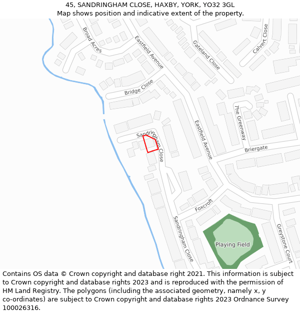 45, SANDRINGHAM CLOSE, HAXBY, YORK, YO32 3GL: Location map and indicative extent of plot