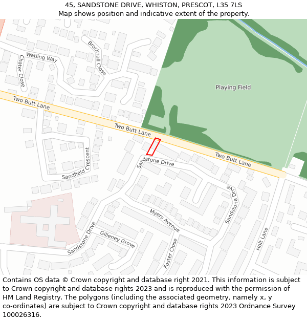 45, SANDSTONE DRIVE, WHISTON, PRESCOT, L35 7LS: Location map and indicative extent of plot