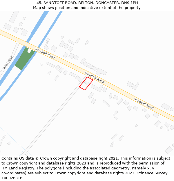 45, SANDTOFT ROAD, BELTON, DONCASTER, DN9 1PH: Location map and indicative extent of plot