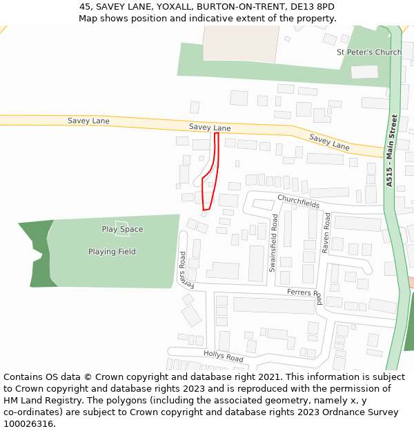45, SAVEY LANE, YOXALL, BURTON-ON-TRENT, DE13 8PD: Location map and indicative extent of plot