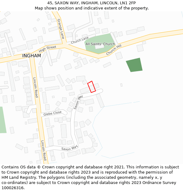 45, SAXON WAY, INGHAM, LINCOLN, LN1 2FP: Location map and indicative extent of plot