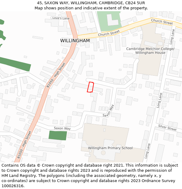 45, SAXON WAY, WILLINGHAM, CAMBRIDGE, CB24 5UR: Location map and indicative extent of plot