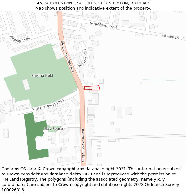 45, SCHOLES LANE, SCHOLES, CLECKHEATON, BD19 6LY: Location map and indicative extent of plot