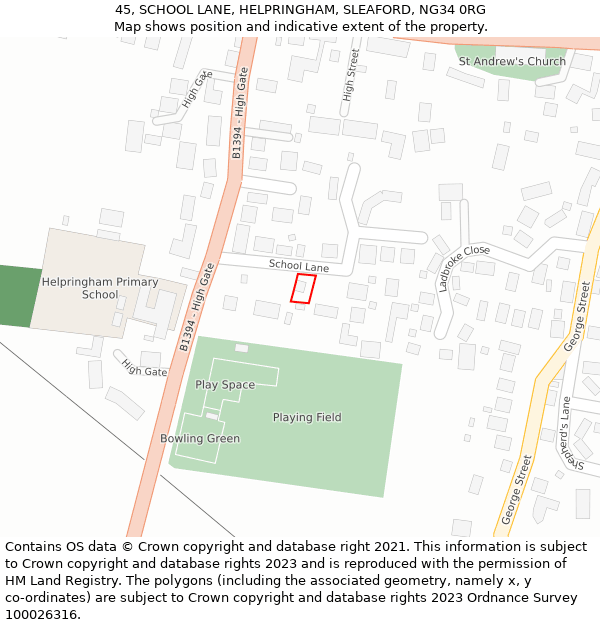 45, SCHOOL LANE, HELPRINGHAM, SLEAFORD, NG34 0RG: Location map and indicative extent of plot