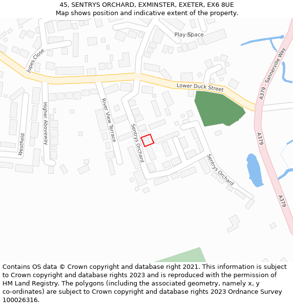 45, SENTRYS ORCHARD, EXMINSTER, EXETER, EX6 8UE: Location map and indicative extent of plot