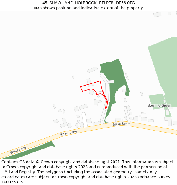 45, SHAW LANE, HOLBROOK, BELPER, DE56 0TG: Location map and indicative extent of plot