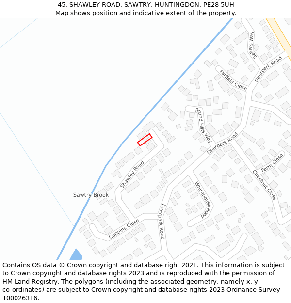 45, SHAWLEY ROAD, SAWTRY, HUNTINGDON, PE28 5UH: Location map and indicative extent of plot