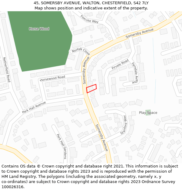 45, SOMERSBY AVENUE, WALTON, CHESTERFIELD, S42 7LY: Location map and indicative extent of plot