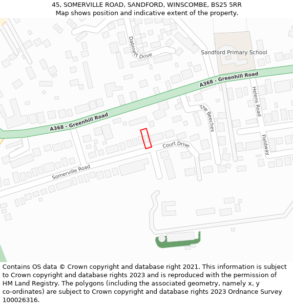 45, SOMERVILLE ROAD, SANDFORD, WINSCOMBE, BS25 5RR: Location map and indicative extent of plot