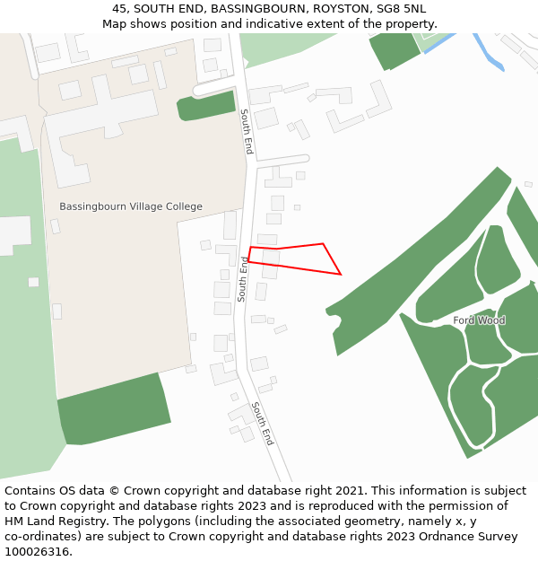 45, SOUTH END, BASSINGBOURN, ROYSTON, SG8 5NL: Location map and indicative extent of plot