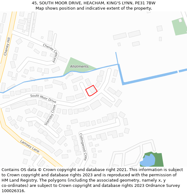 45, SOUTH MOOR DRIVE, HEACHAM, KING'S LYNN, PE31 7BW: Location map and indicative extent of plot