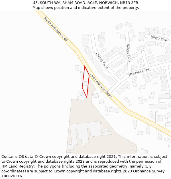 45, SOUTH WALSHAM ROAD, ACLE, NORWICH, NR13 3ER: Location map and indicative extent of plot