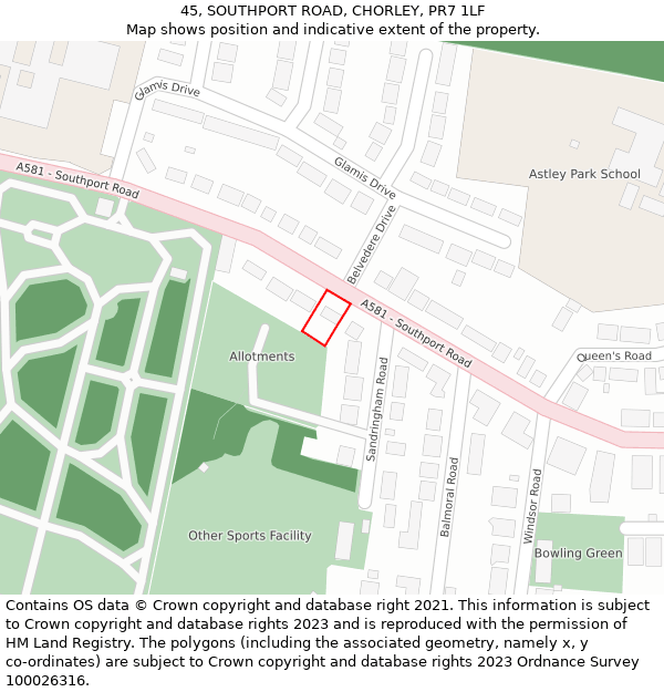 45, SOUTHPORT ROAD, CHORLEY, PR7 1LF: Location map and indicative extent of plot