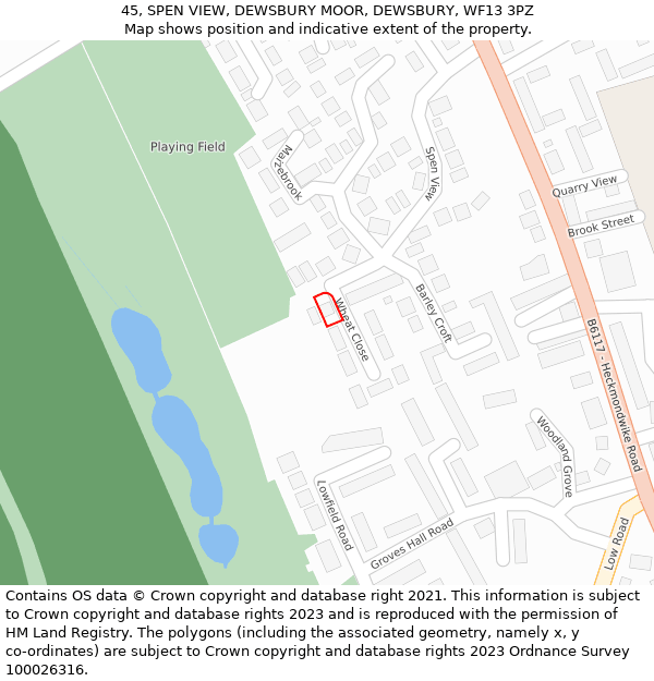 45, SPEN VIEW, DEWSBURY MOOR, DEWSBURY, WF13 3PZ: Location map and indicative extent of plot