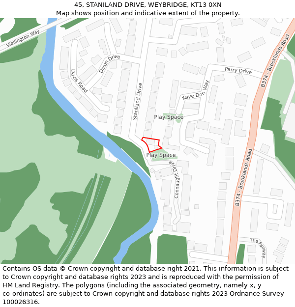 45, STANILAND DRIVE, WEYBRIDGE, KT13 0XN: Location map and indicative extent of plot