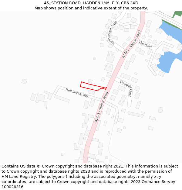 45, STATION ROAD, HADDENHAM, ELY, CB6 3XD: Location map and indicative extent of plot