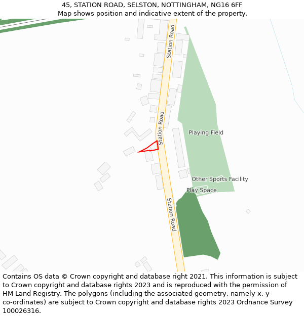 45, STATION ROAD, SELSTON, NOTTINGHAM, NG16 6FF: Location map and indicative extent of plot