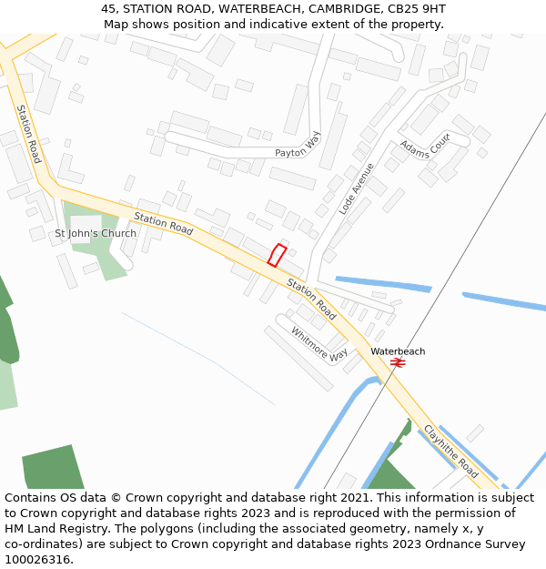 45, STATION ROAD, WATERBEACH, CAMBRIDGE, CB25 9HT: Location map and indicative extent of plot