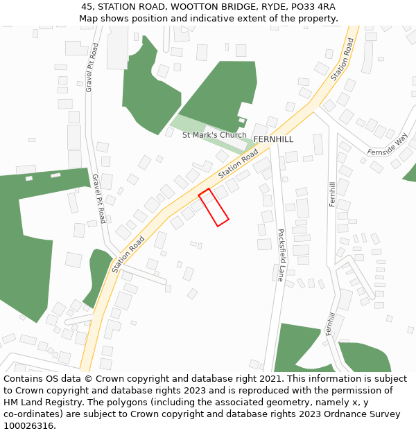 45, STATION ROAD, WOOTTON BRIDGE, RYDE, PO33 4RA: Location map and indicative extent of plot