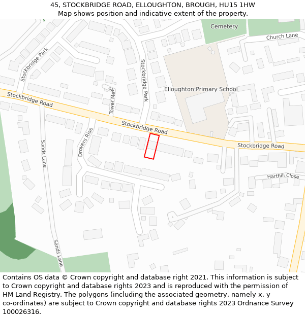 45, STOCKBRIDGE ROAD, ELLOUGHTON, BROUGH, HU15 1HW: Location map and indicative extent of plot