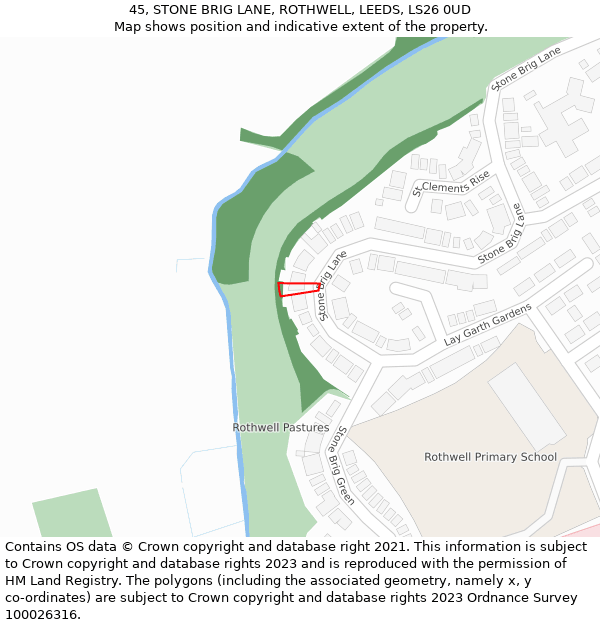 45, STONE BRIG LANE, ROTHWELL, LEEDS, LS26 0UD: Location map and indicative extent of plot